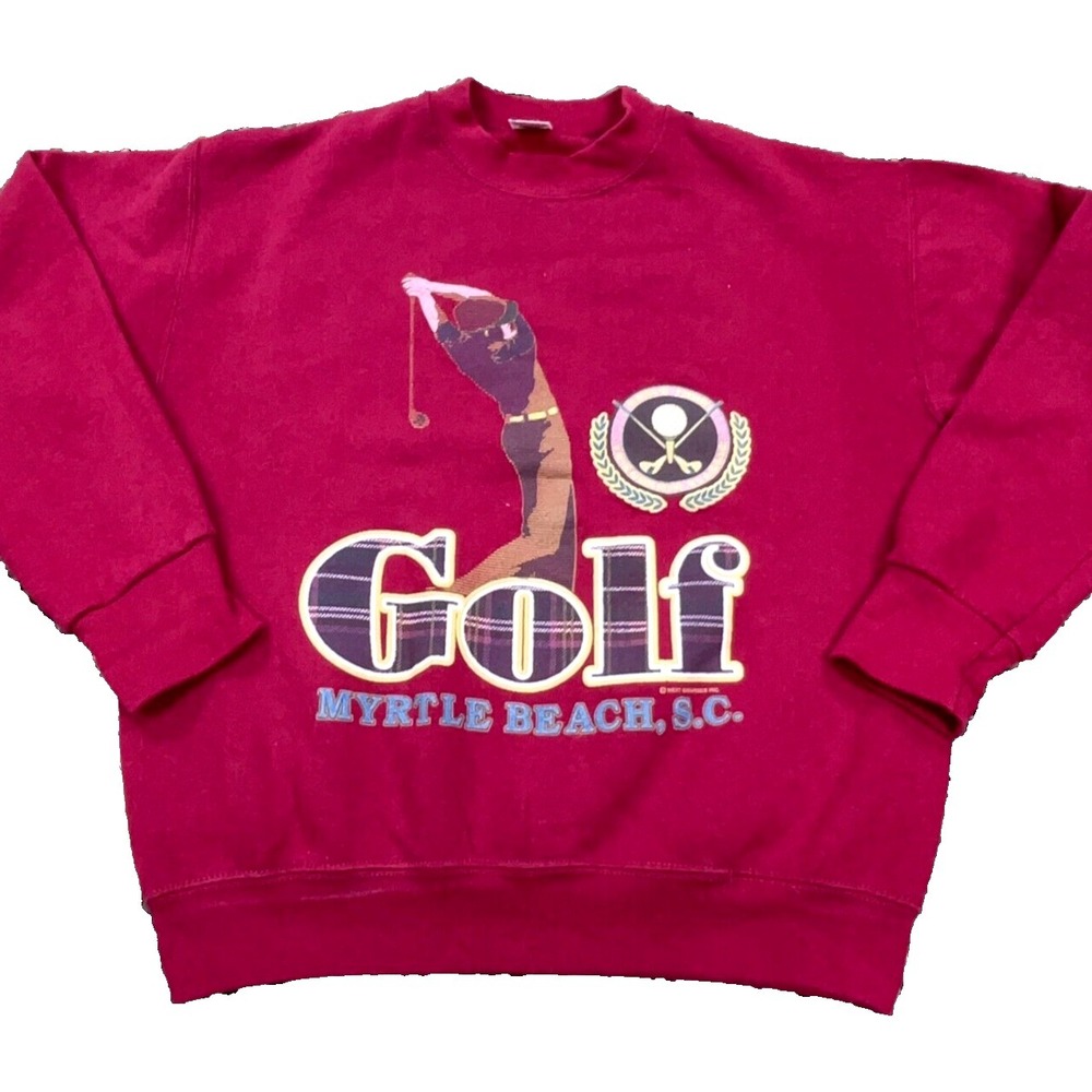 Vintage Golf Sweatshirt Men Medium Red Crew Neck Sweater 90s Y2K Myrtle Beach
